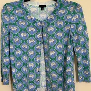 Talbots Elephant Print Cardigan in Blue and Green
